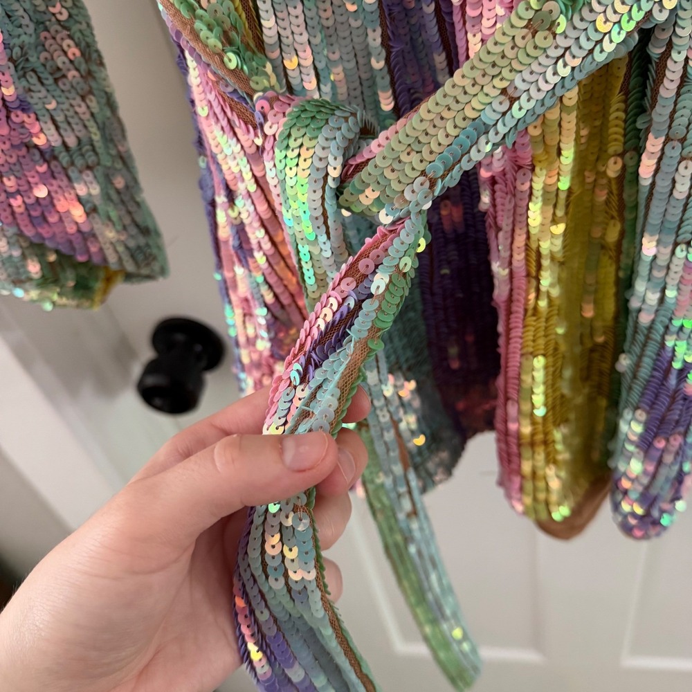 Show Me Your Mumu Wear Me Out Rainbow Sequin Stripe Mini Dress S Belted Disco - Picture 6 of 12